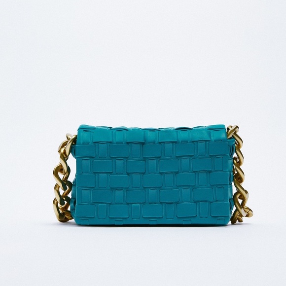 ZARA BNWT Turquoise Leather Chain Strap Shoulder bag BNWT - Picture 5 of 9